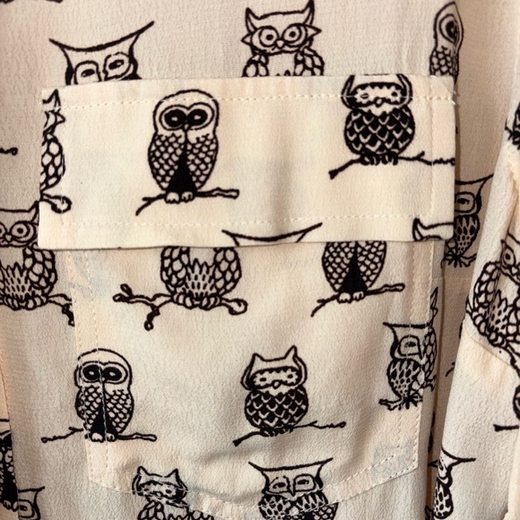 NWT Porridge Anthropologie Owl Print Button Front Blouse Large Whimsical - Picture 4 of 8